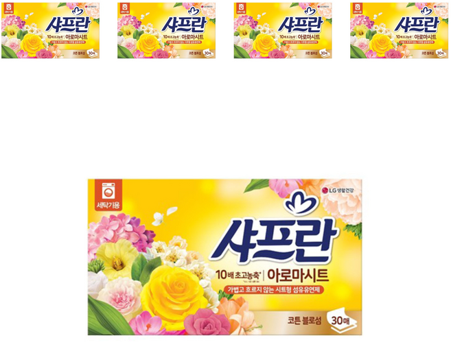 샤프란 아로마시트 섬유유연제 코튼블로섬향 본품, 30개입, 5개