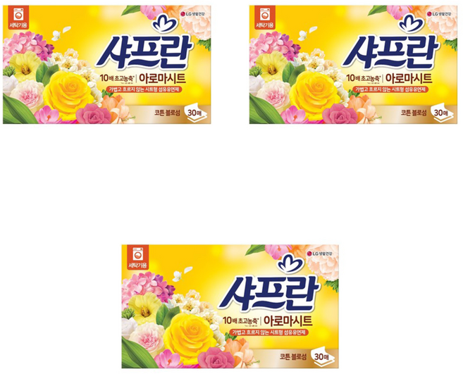 샤프란 아로마시트 섬유유연제 코튼블로섬향 본품, 30개입, 3개