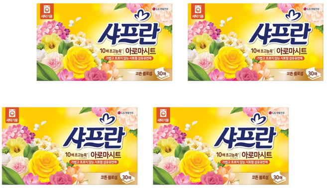 샤프란 아로마시트 섬유유연제 코튼블로섬향 본품, 30개입, 4개