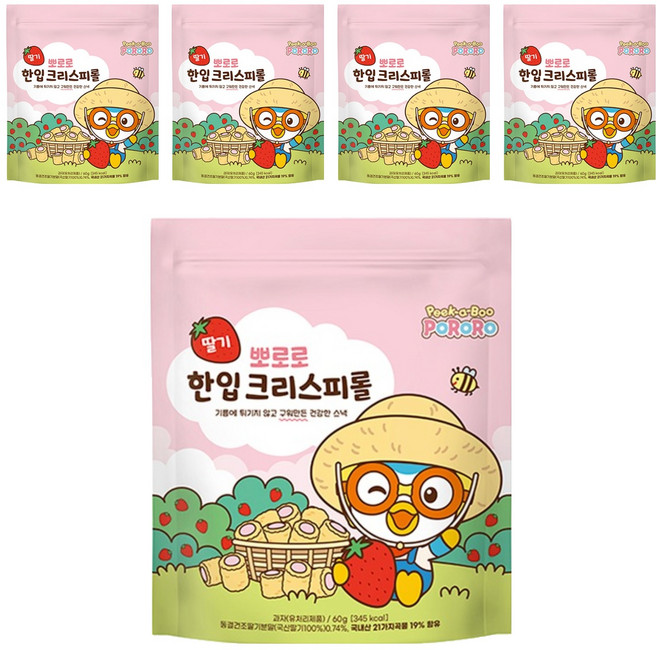 어니스트에프엔비 뽀로로 한입 크리스피롤 딸기, 60g, 5개
