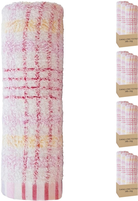 SHING LONG TEXTILE 台灣興隆毛巾 50g 32支經典格紋方巾 純棉, 12條, 顏色隨機