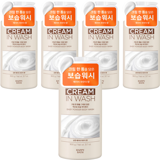 해피바스 크림인 약산성 보습 바디워시 베이비 파우더향, 900g, 5개