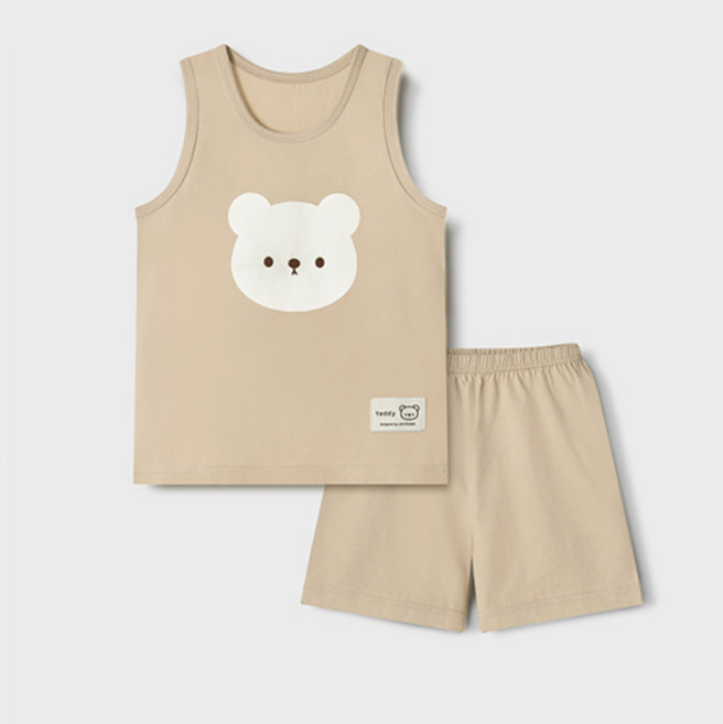 unifriend 男童熊臉有機無袖內衣上下套裝