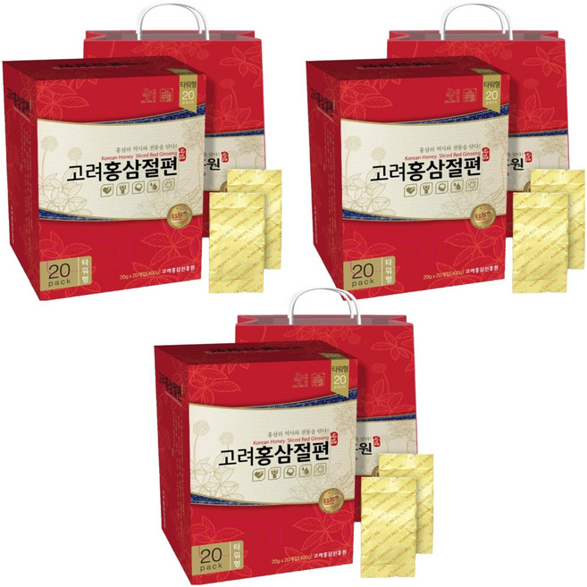 고려홍삼진흥원 고려홍삼절편 타워형 + 쇼핑백, 400g, 3박스