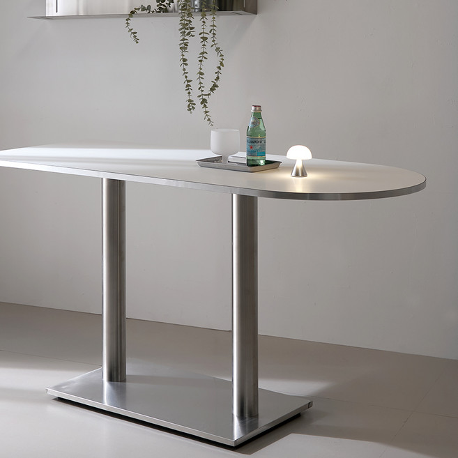 웰퍼니처 브루니 실버엣지 반타원 식탁 테이블 방문설치, 화이트, 4인용