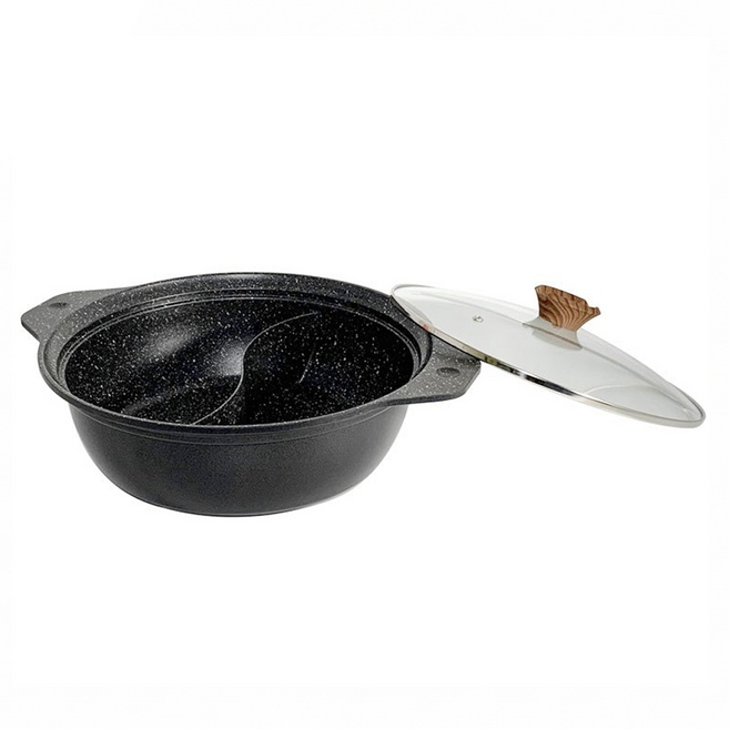 Linox 廚之坊 不沾鴛鴦鍋(鈦) KH030 容量4.0L, 30cm, 黑色, 1個