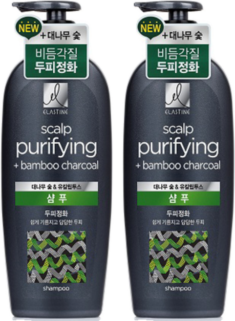 엘라스틴 대나무 숯 두피정화 샴푸, 680ml, 2개