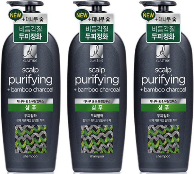 엘라스틴 대나무 숯 두피정화 샴푸, 680ml, 3개
