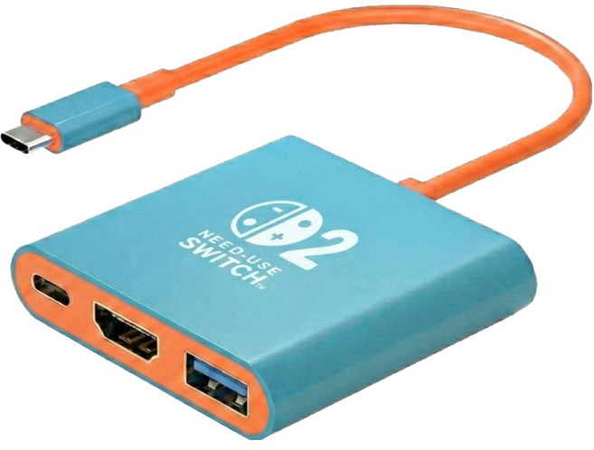 랜스타 닌텐도 스위치2 호환 휴대용 외장 독 4K60Hz 3in1 멀티 허브, 블루 + 레드, 1개, LS-NT2-HUBC