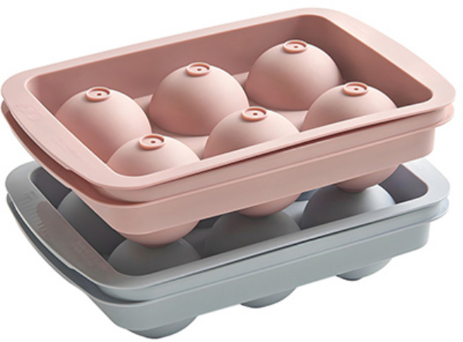 이지앤프리 프리미엄 아이스볼 얼음트레이 6구 2종 세트, 코랄핑크 + 스카이블루, 1세트