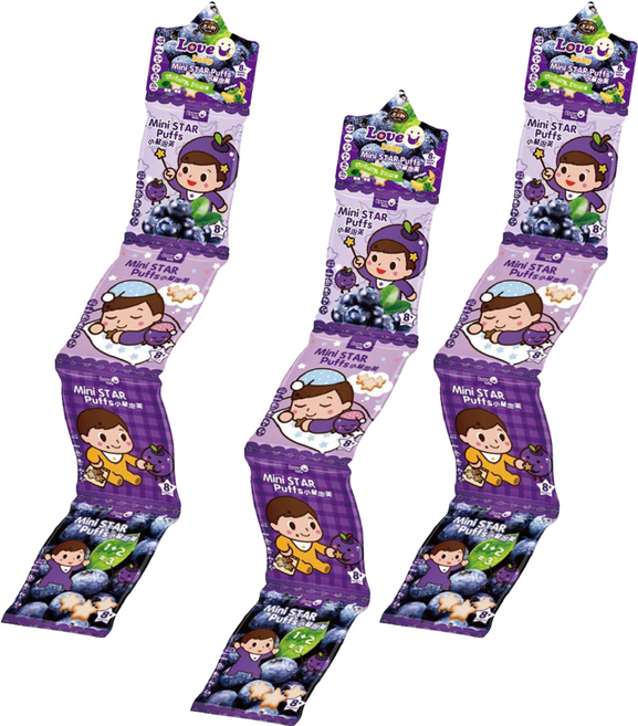 master mi 米大師 小星泡芙 4包, 藍莓 + 香蕉, 32g, 3組