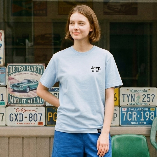 JEEP SPIRIT 男女通用 26支 涼感 短袖T恤, 藍色