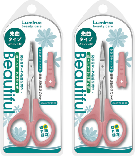 Lumina 露蜜 美型薄刃彎剪 設計不易裂甲 附安全保護蓋, 2支, 粉色