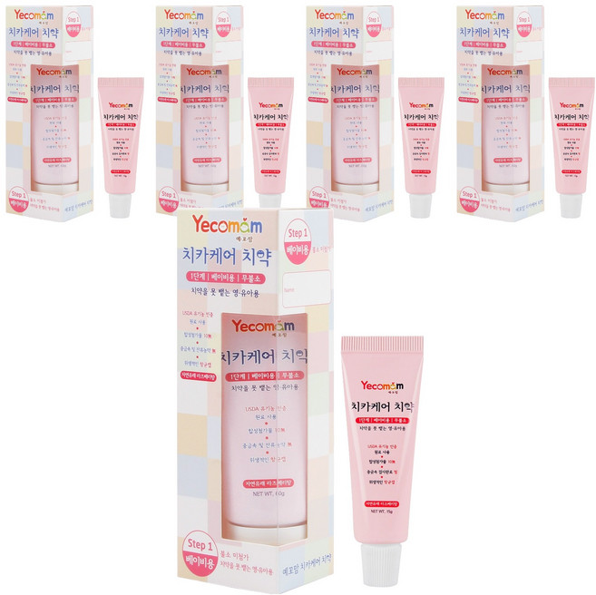 예꼬맘 치카케어 1단계 베이비용 무불소 치약 60g + 미니 치약 15g, 5세트