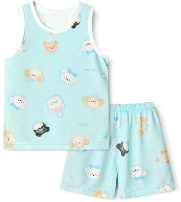 유니프랜드 아동용 해피퍼피 쿨 민소매 내의 상하의 세트