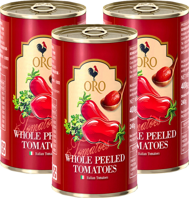 ORO 去皮整顆番茄罐頭, 400g, 3罐