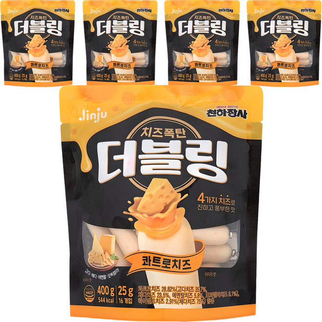 진주햄 더블링 콰트로치즈 간식 소시지, 400g, 5개