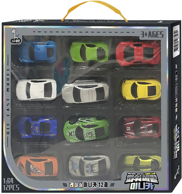 KIDS Pangpang 1:64 動力金屬賽車迷你車 12件套組, 12個, 多色