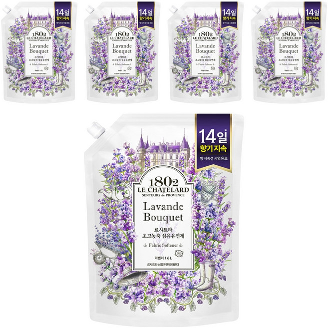 르샤트라1802 섬유유연제 라벤더 리필, 1.6L, 5개