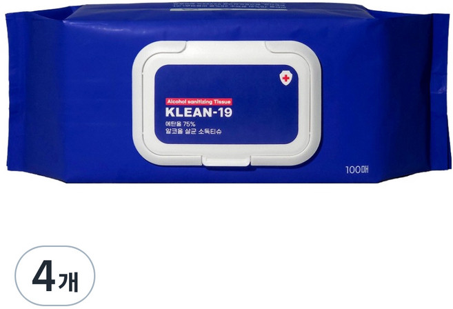 KLEAN 19 알코올 살균 소독 물티슈 캡형, 4개, 100매, 55g