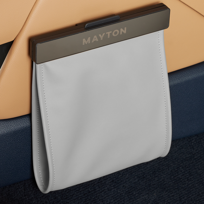 메이튼 2세대 차량용 뒷좌석용 가죽 LED 쓰레기통 + 리필봉투 30p 세트, 라이트그레이, 1세트