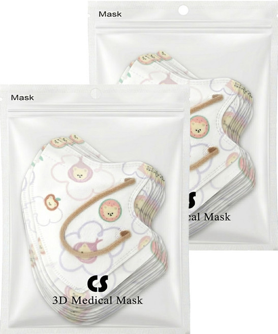 CS 凱馺國際 兒童3D立體醫用口罩 未滅菌, 20片, 2包, 棉花小熊