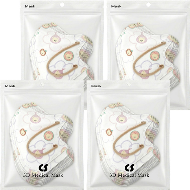 CS 凱馺國際 兒童3D立體醫用口罩 未滅菌, 20片, 4包, 棉花小熊
