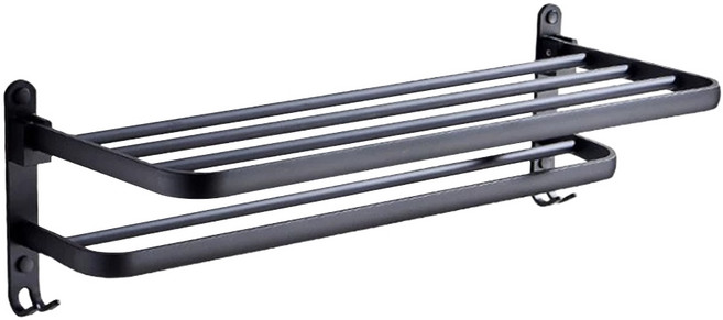 浴巾架 帶鈎 1.5kg, 黑色, 1組