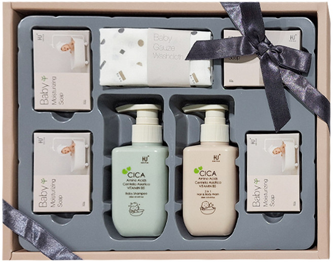 KU.KU Duckbill 酷咕鴨 KUKU PLUS 舒敏積雪草寶寶沐浴禮盒 洗髮沐浴乳250ml + 洗髮精250ml + 澡巾 + 潔膚皂80g 4個, 1盒