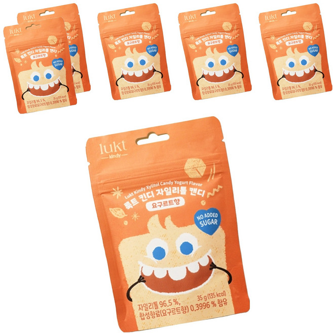 LUKT 유아용 킨디 자일리톨 캔디, 35g, 6개, 요구르트향