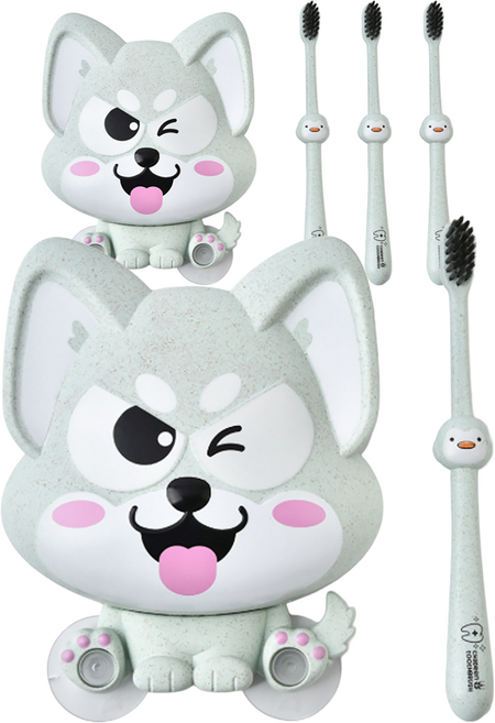 알럽홈 강아지 칫솔홀더 칫솔 세트 그린, 2세트