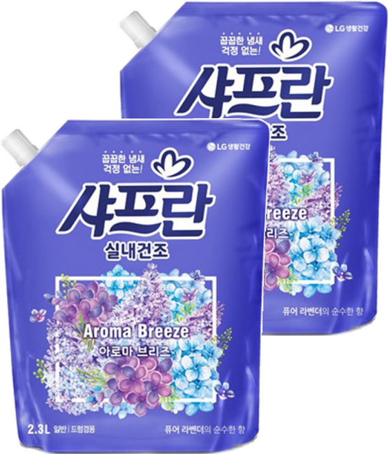 샤프란 실내건조 섬유유연제 아로마 브리즈 리필, 2.3L, 2개