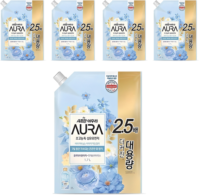 아우라 초고농축 섬유유연제 홀리데이판타지 리필, 1.7L, 5개