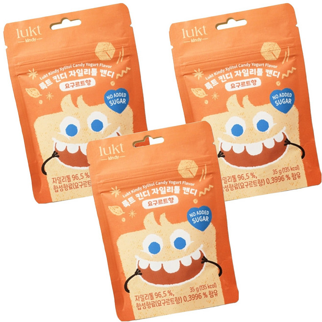 LUKT 유아용 킨디 자일리톨 캔디, 35g, 3개, 요구르트향