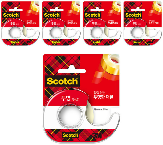스카치 테이프 디스펜서 18mm x 15m 581D, 투명, 5개