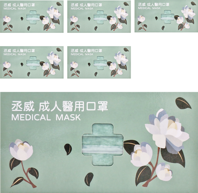 丞威 成人滿版醫療口罩, 森林綠, 30片, 6盒