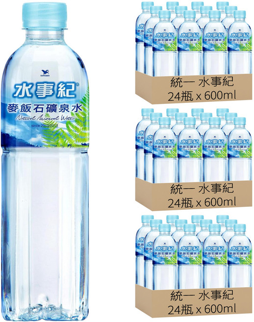 統一 水事紀 麥飯石礦泉水, 600ml, 72瓶