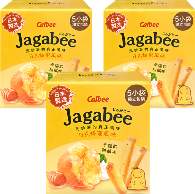 Calbee 卡樂比 Jagabee 日本加卡比薯條 日式蜂蜜風味 5包入 酥脆涮嘴, 75g, 3盒