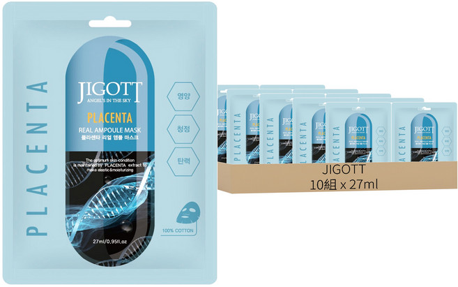 JIGOTT 鎖水保濕安瓶面膜 胎盤素 27ml, 10組, 1入