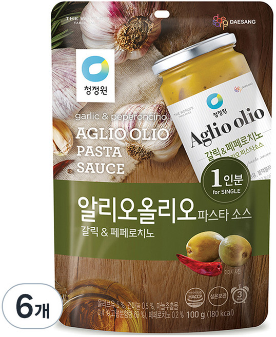 청정원 알리오올리오 파스타소스 갈릭 앤 페페로치노, 100g, 6개