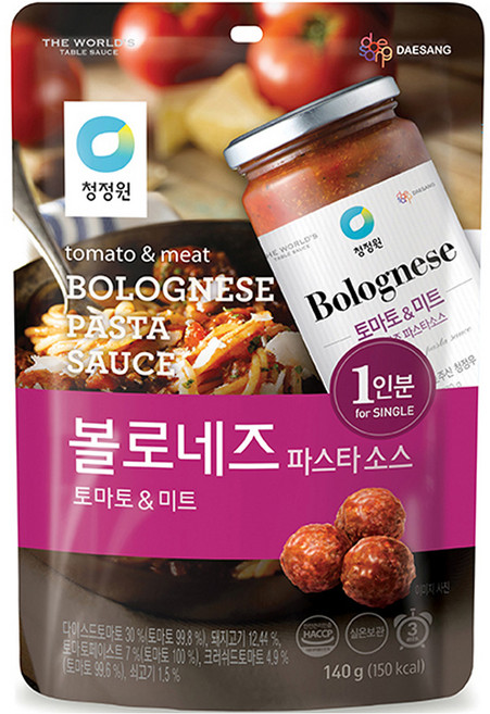 청정원 싱글 파우치 볼로네즈 파스타 소스, 1개, 140g