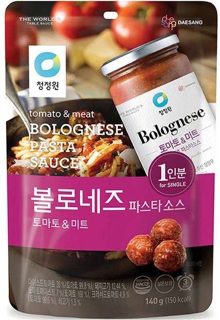 청정원 싱글 파우치 볼로네즈 파스타 소스, 1개, 140g - 쿠팡