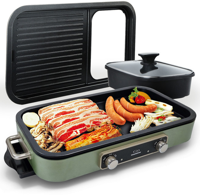 대원가전 와이드 가정용 캠핑용 반반 전골 멀티 그릴, DW-MG4827(카키)