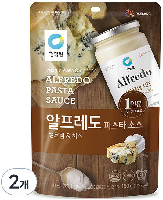 청정원 알프레도파스타소스 싱글파우치, 150g, 2개