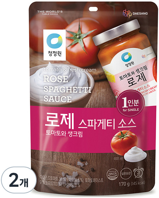 청정원 로제 스파게티소스 싱글파우치, 170g, 2개