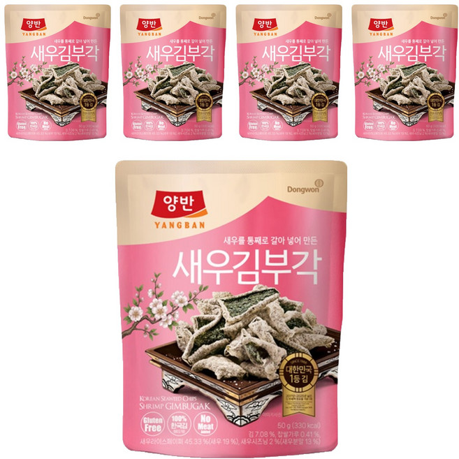 Dongwon 東遠 Yangban 兩班 鮮蝦風味海苔脆餅, 50g, 5包
