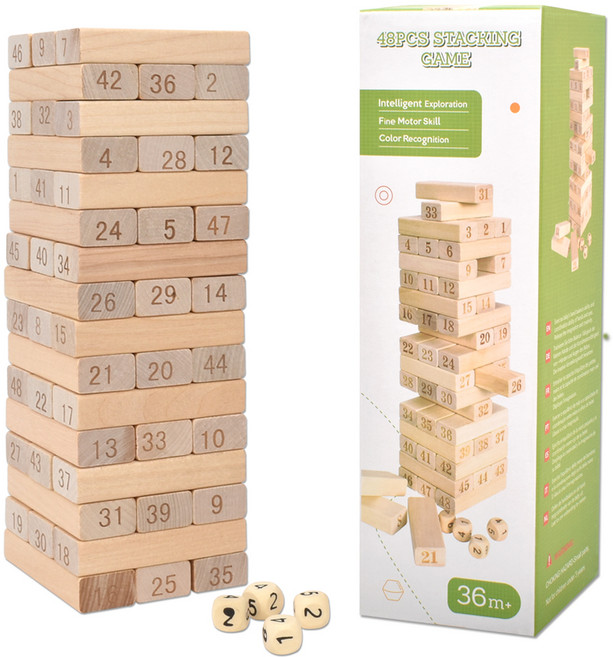 목제 젠가 게임 고급형 48p, 혼합색상, 1개