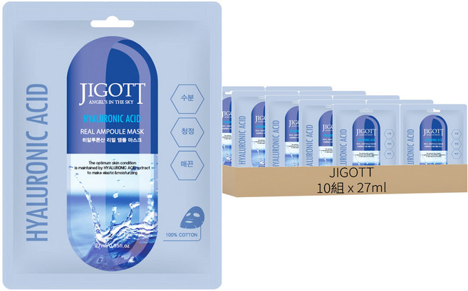 JIGOTT 鎖水保濕安瓶面膜 玻尿酸 27ml, 10組, 1入