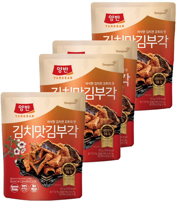 Dongwon 東遠 Yangban 兩班 泡菜風味海苔脆片, 4包, 50g