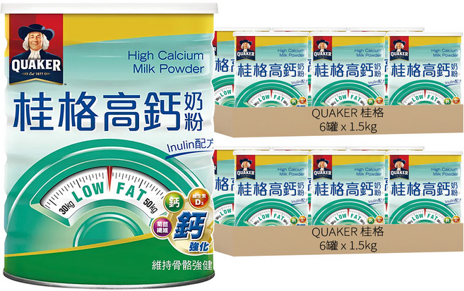 QUAKER 桂格 高鈣奶粉 Inulin配方, 1.5kg, 12罐